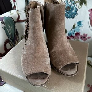Lucky Brand Brown Suede Peep-Toe Ankle Boots